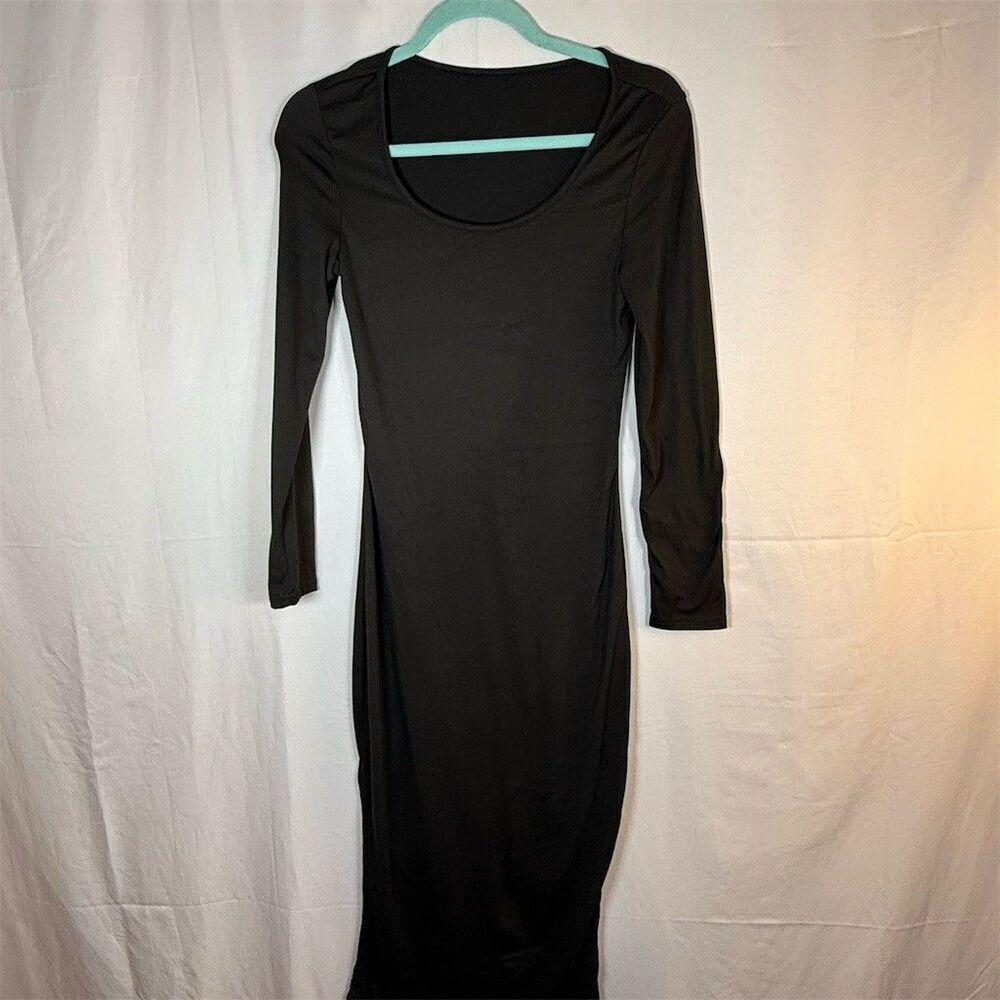 SHEIN Dress Womens S Black Bodycon Midi Long Sleeve Scoop Neck